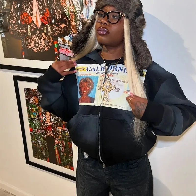 American Retro Print Graphic Zip Hoodie Fashion Trendy Street