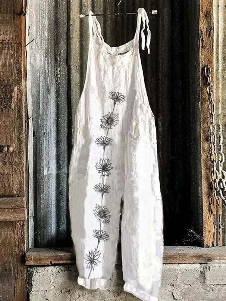 Plus Size Dandelion Print Jumpsuit: Summer Chic, Retro Shop