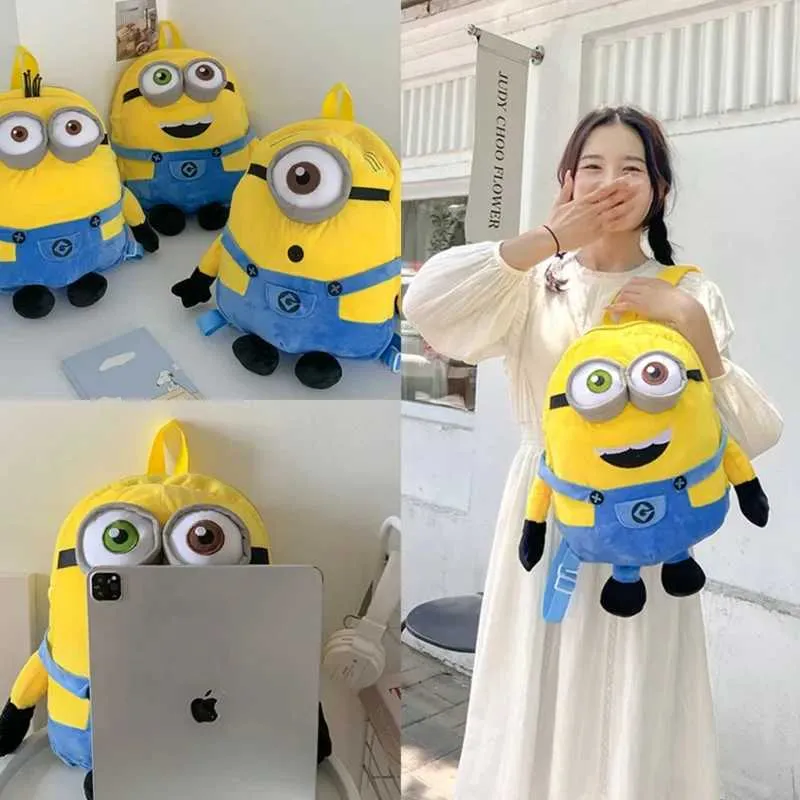 DHgate Minions Cartoon Plush Backpack Set Bob Stuart Kevin Kawaii Plush Bags for Children Large Capacity Handbag Bookbag Toys Gifts