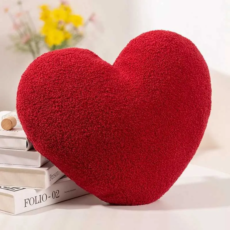 Heart Pillow Red Fluffy Throw Pillows Heart Plush Throw Pillow