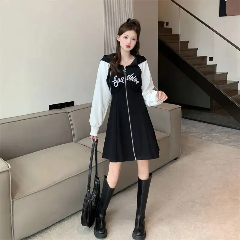 korean oversized dress Casual Style Cotton Hoodie Dress Oversized Korean Dress in Purplish Red Coffee Black One Size