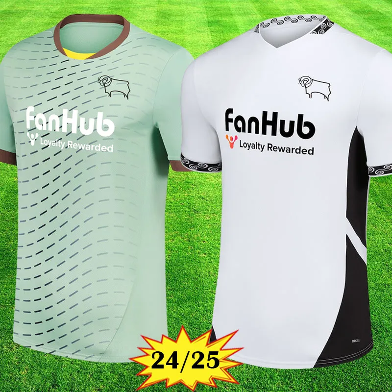 /25 Derby County Soccer Jersey Brown Football Club Shirt, Retro Kit,  Rooney, Yates, Osborn, Mendez-Laing Fan Edition