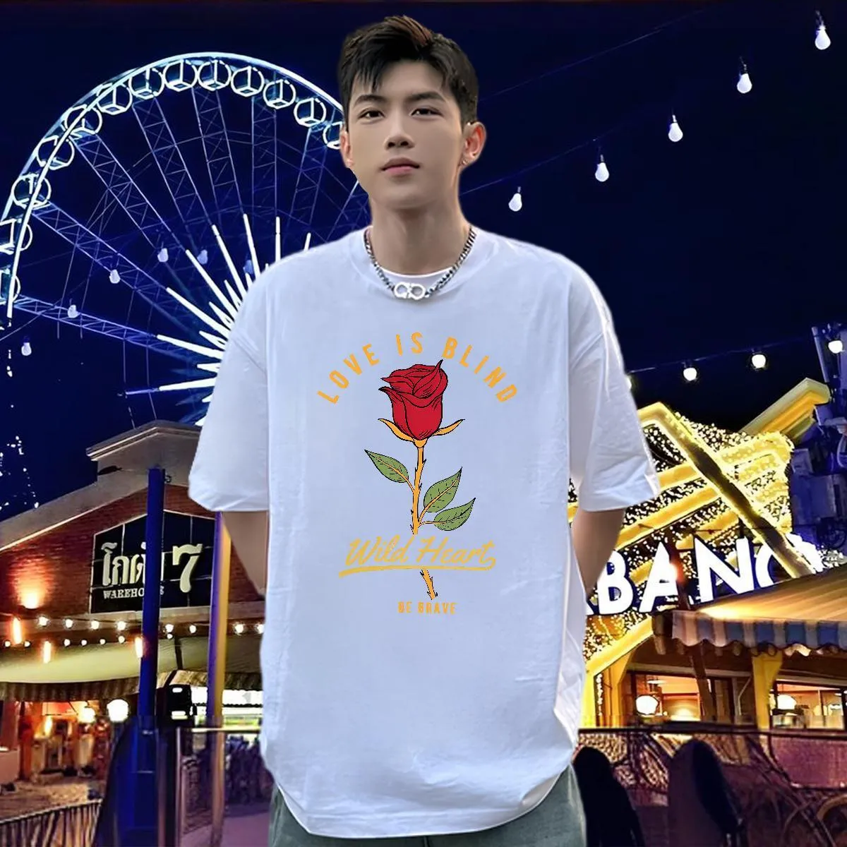 Wholesale ROSE 100% Cotton Couples T Shirts Breathable Hip Hop