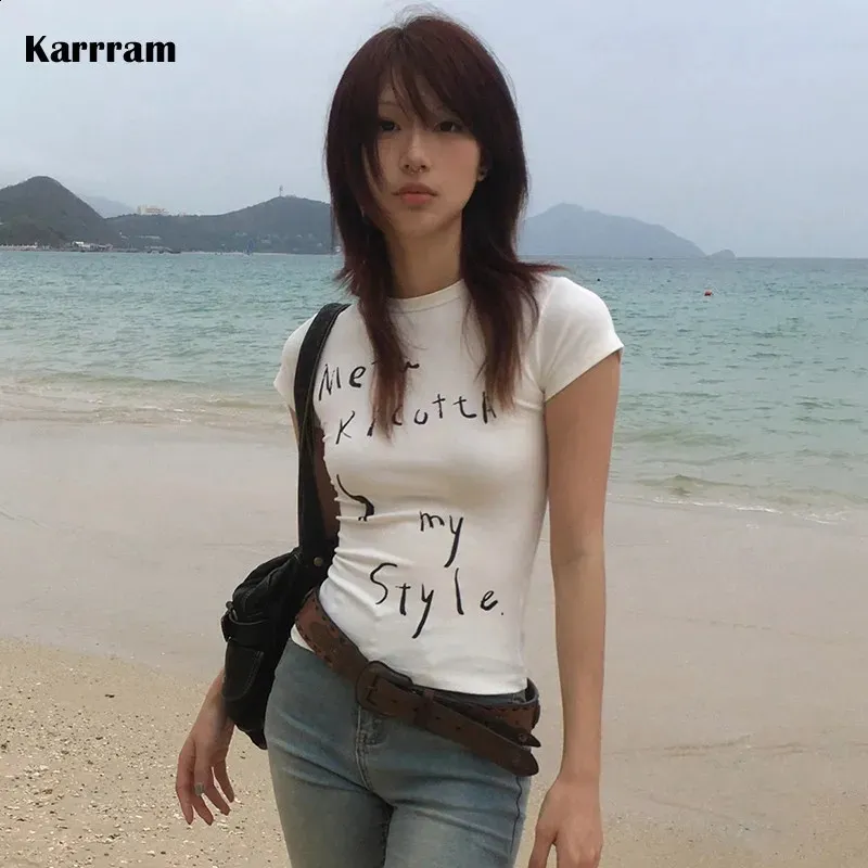 Karrram Japanese Y2k White T-shirt Slim Fit 100% Cotton Short