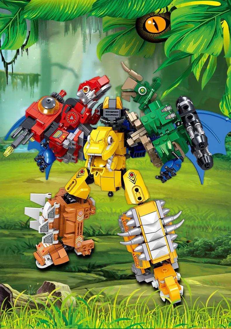 恐竜ロボットおもちゃ: 恐竜変換ロボットビルディングブロックセット