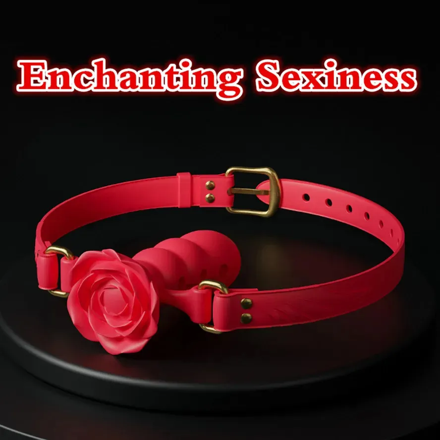 Rose Oral Plug With 4 Position Strap On Mouth Ball For Erotic Flirting