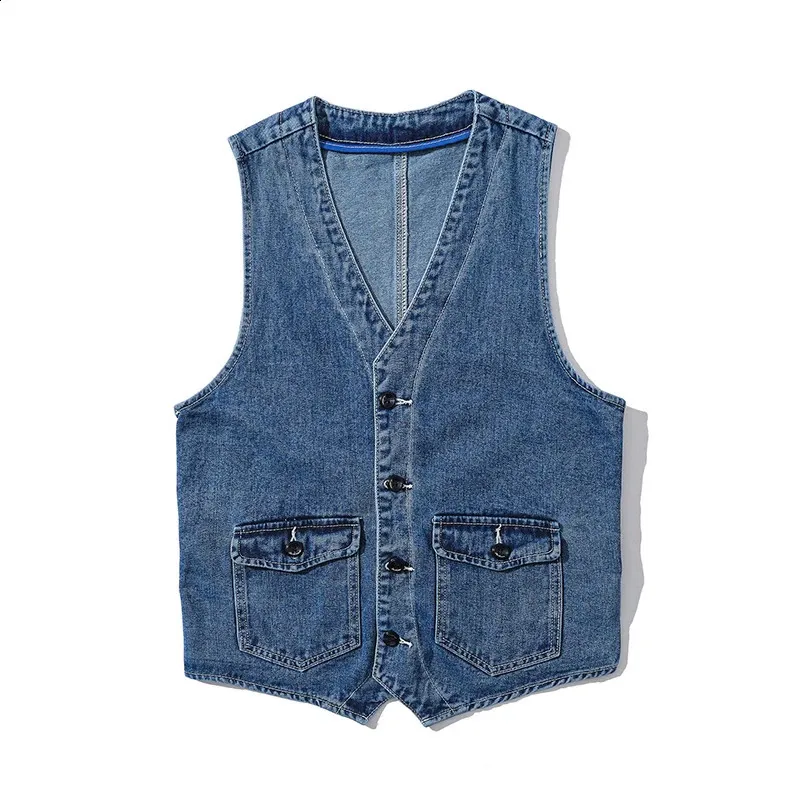 Denim Vest Men s Spring Summer Jacket Korean Style V neck Jeans Vest Loose Casual Fashion All match Male Clothing