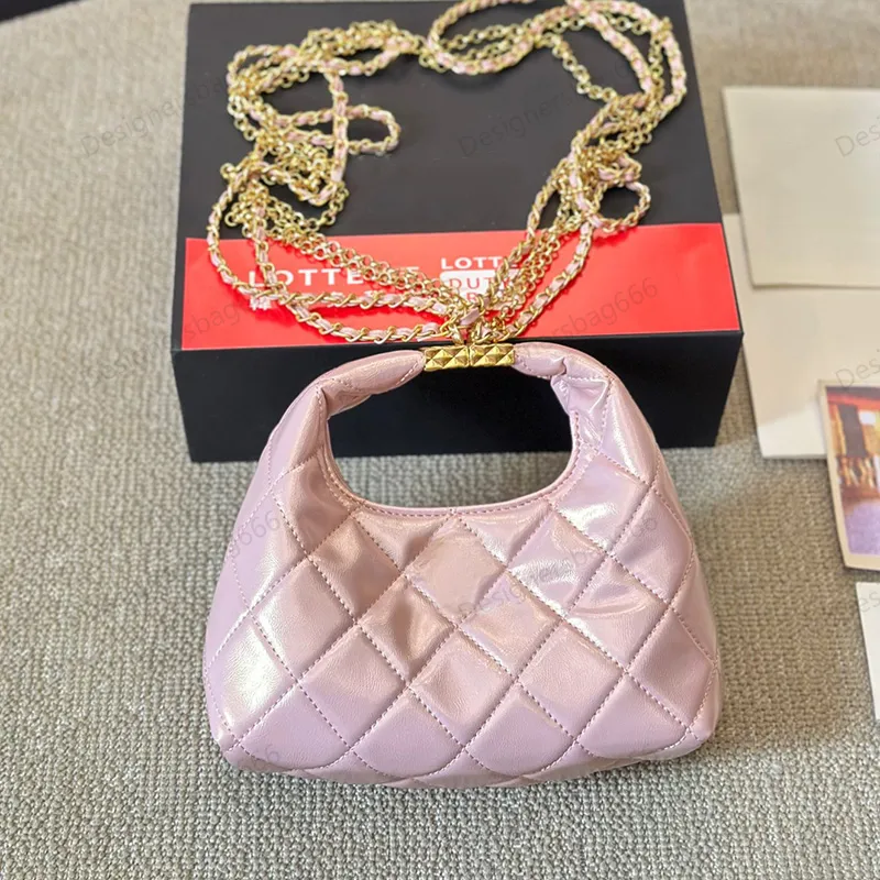 Mini Leather Hobo Bag Quilted Design, Gold Chains, Small Crossbody