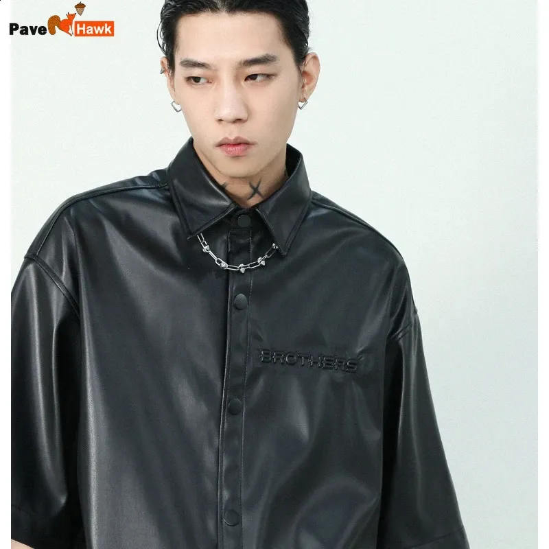 Short Sleeve Black Leather Oversized Shirt LAST NEST Leather