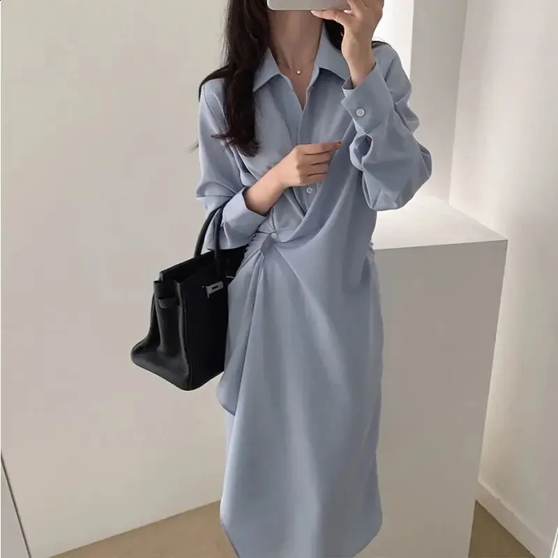 korean irregular shirt dress Korean Style Mid-Length Irregular Shirt skirt for Women