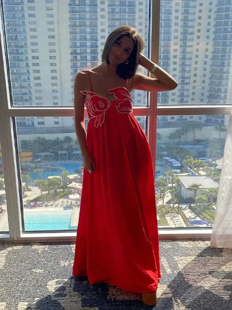 chinese dress ladies Koi Fish Maxi Skirt