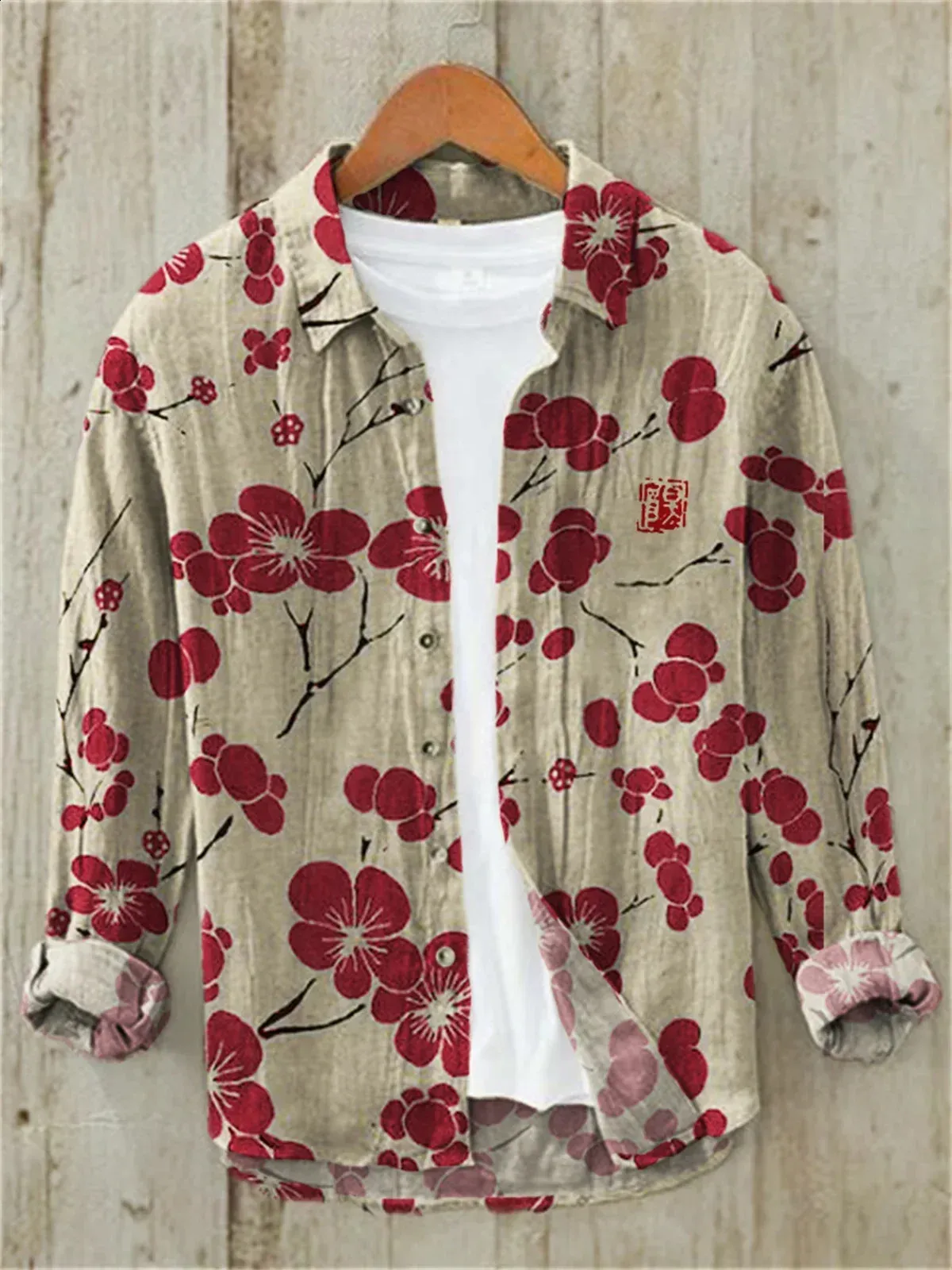 Mandarin Collar Shirt: Japanese Vintage Art Linen Blend