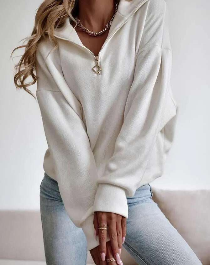 Casual Women's Zip Up Hoodie - Solid Color Long Sleeve Sweatshirt ...