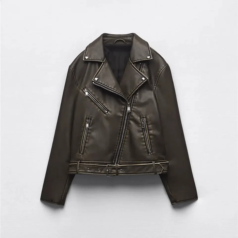 Plus Size Faux Leather Biker Jacket: Retro Style, Washed
