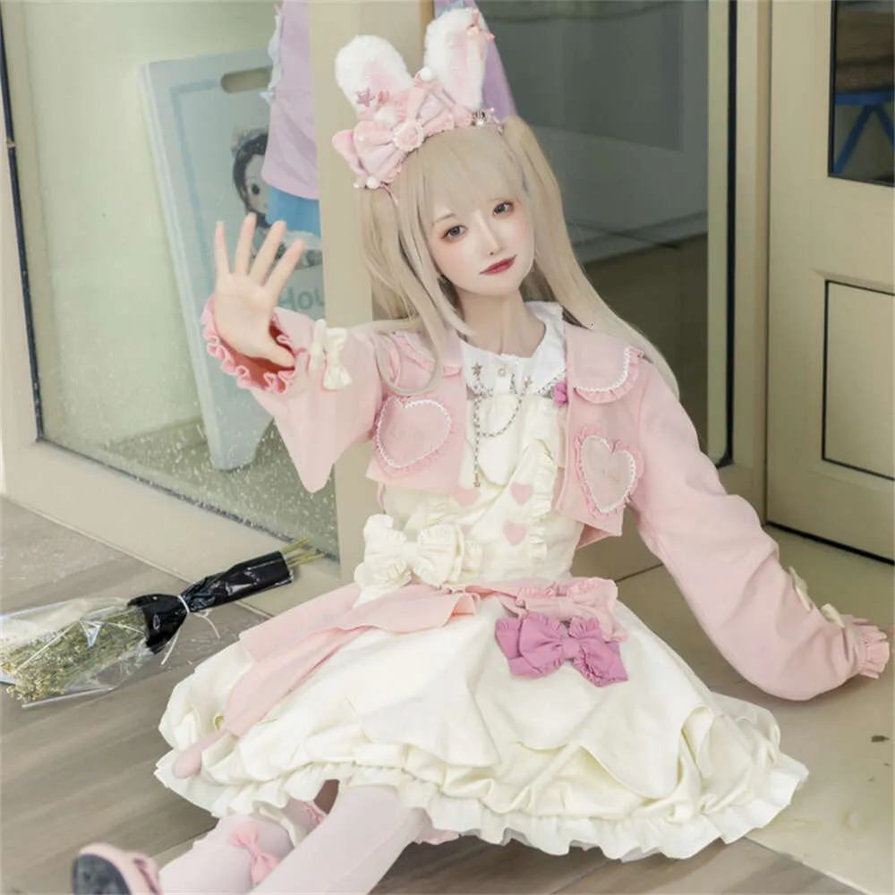 Anime Cosplay Costume for Girls Pink Bowknot Sweet Bud Dress