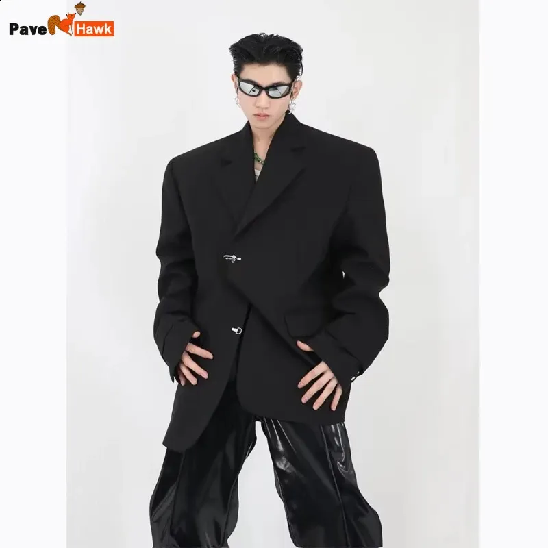 Trendy Mens Long Coat: Oversized Spring Hip Hop Jacket with Metal