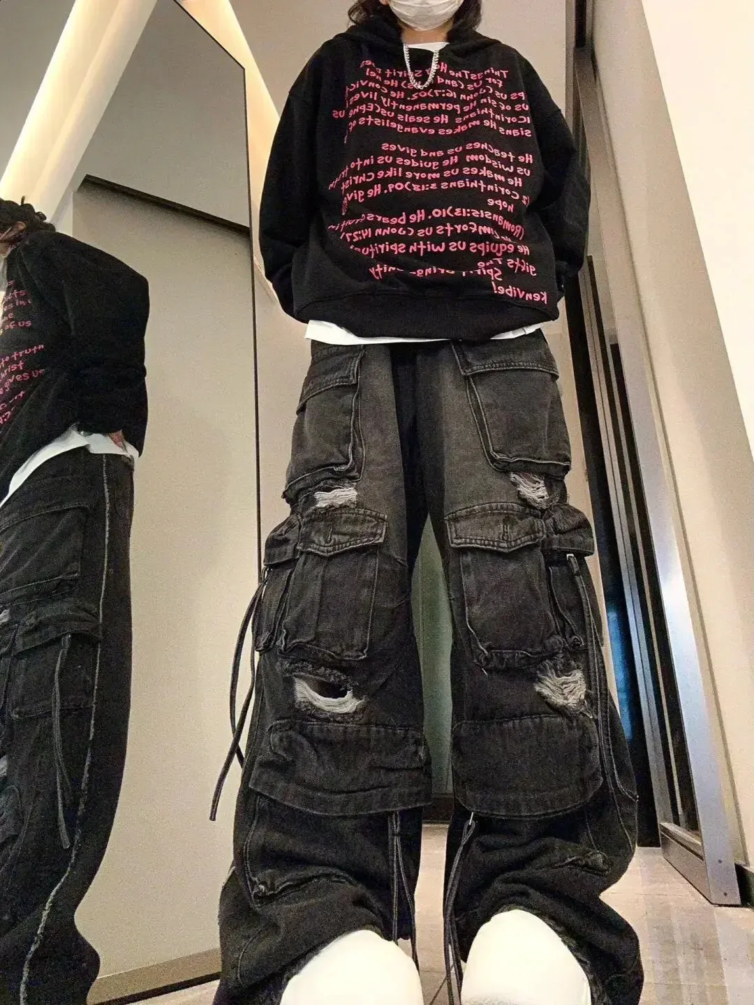 2000s Harajuku ripped multi-pocket y2k high-waisted skinny acrylic 2000s Harajuku ripped multi-pocket y2k high-waisted skinny acrylic