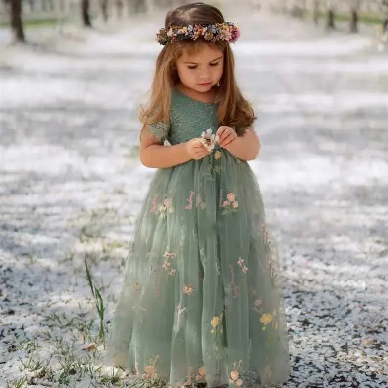 Bridesmaid Dress Girls Sage Dress Prom Dresses Lace Teal Green Flower Girl  Dresses Dress Emerald Green Green Dress Girls Dress With