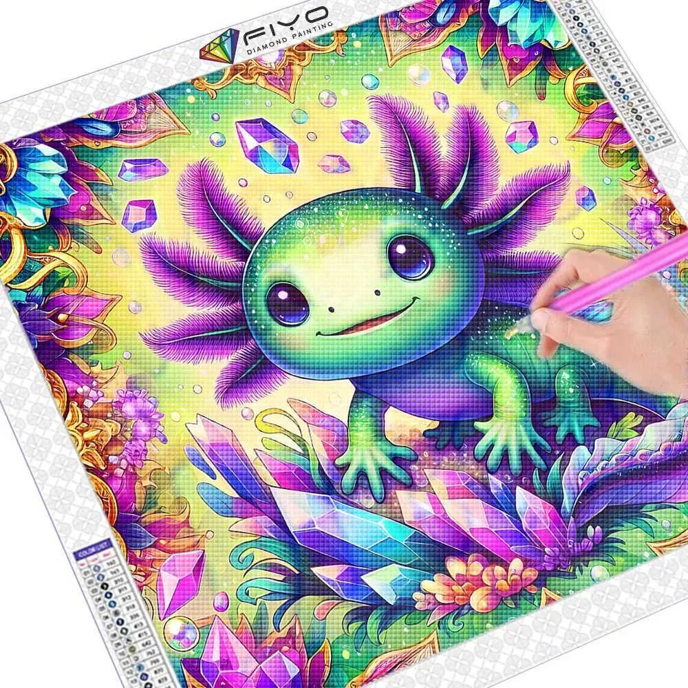 Crystal Creations Mini Axolotl – Kit Diamond Painting Per Principianti Con 1500+ Diamanti, Pennino E Gomma - 4