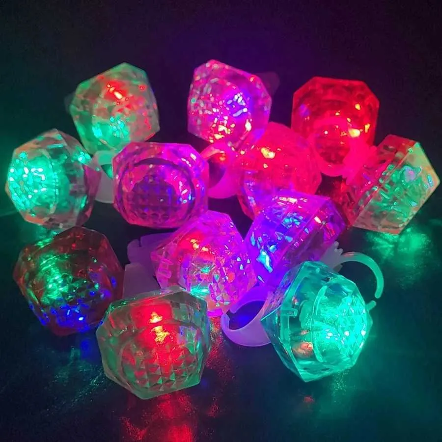 Ring Flashlight Pattern Glow Diamond Finger Ring Flash Light Rings 96 Pack, Multicolor LED ...
