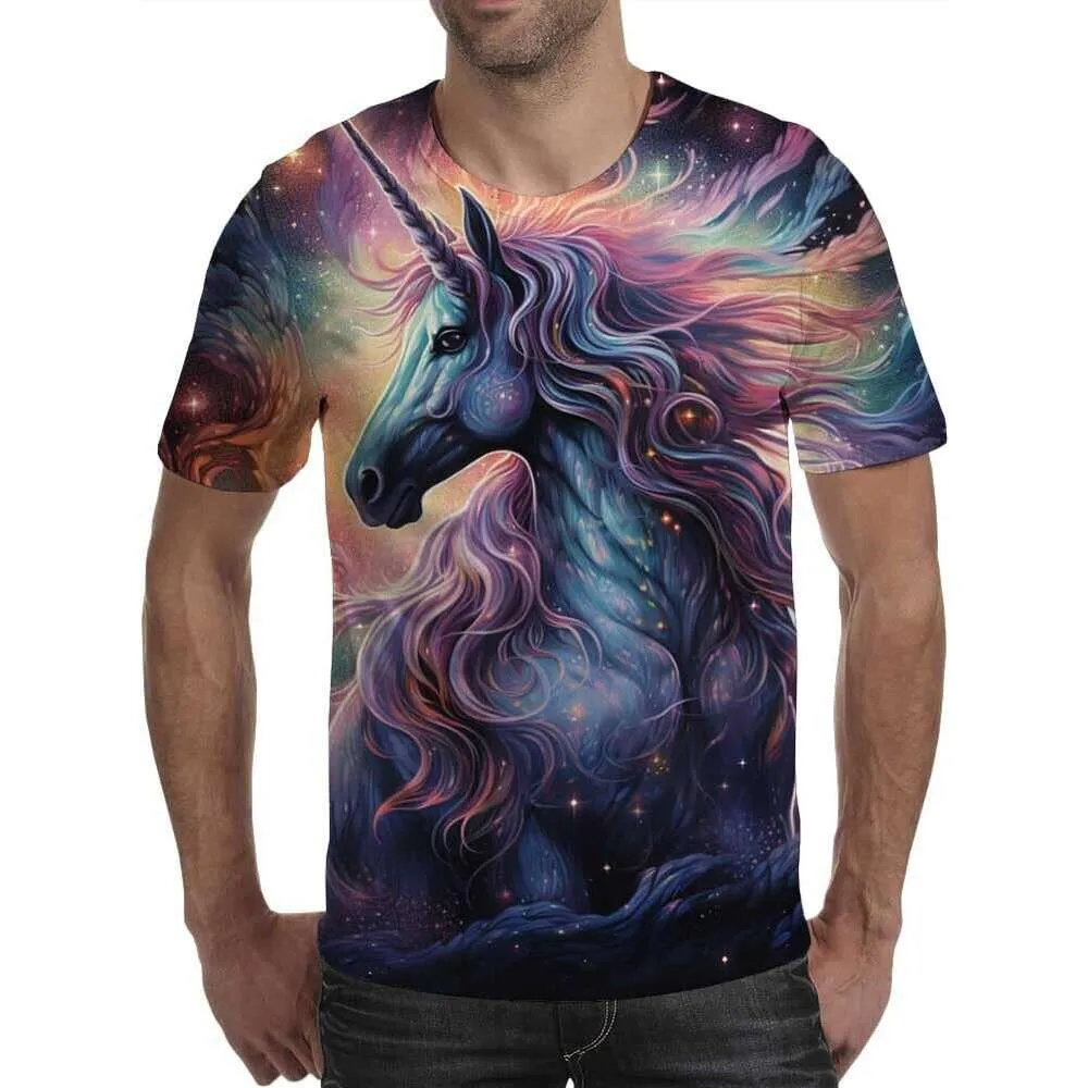 Unicorn 3D Print Crew Neck Graphic Tee Shirt Design for Men and Women - Fashionable Short Sleeve Casual Top, image size:1000x1000