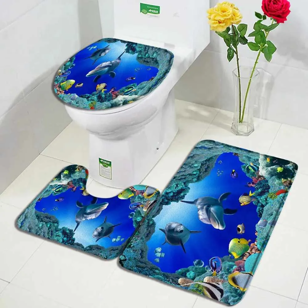 Cartoon Dolphin Bathroom Set: Non-Slip Marine Animals Bath Mats, Toilet Lid  Cover - Shop Now! from Dhgate Non-Slip Bath Mats - price 8.84, image size:1000x1000
