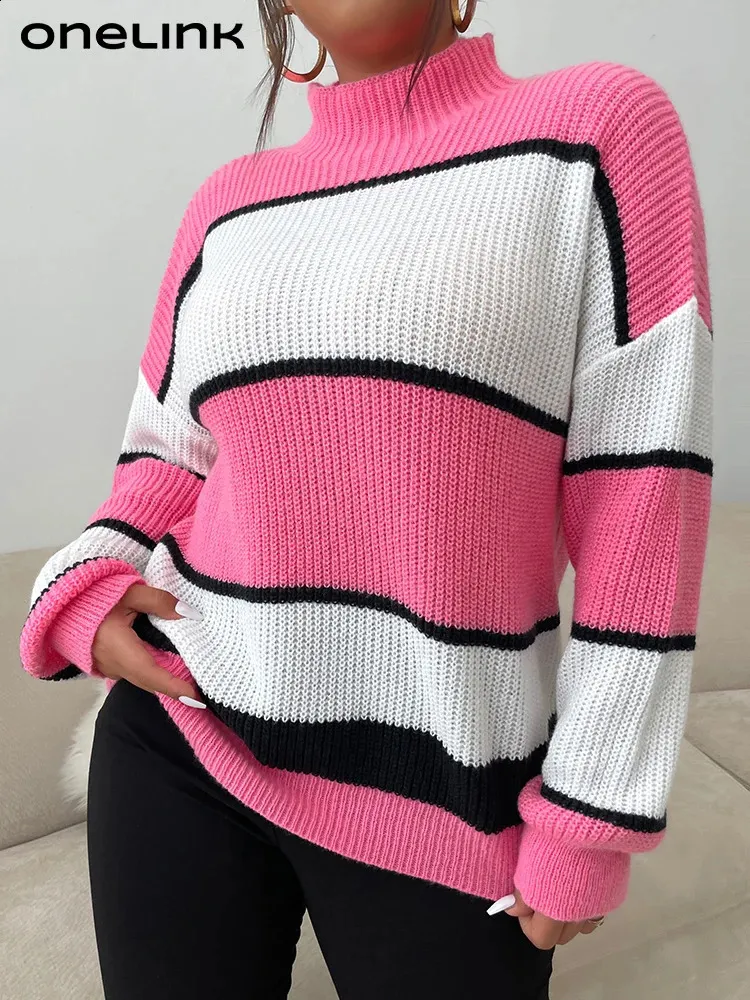 ONELINK Womens Plus Size Oversized Linen Blend Striped Sweater Long ...