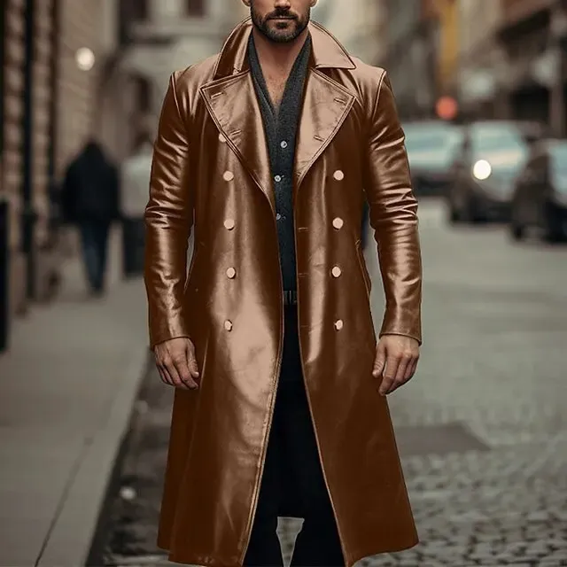 FREEDOM rum leather long trench coat ダブル FREEDOM rum leather long trench coat ダブル メンズ