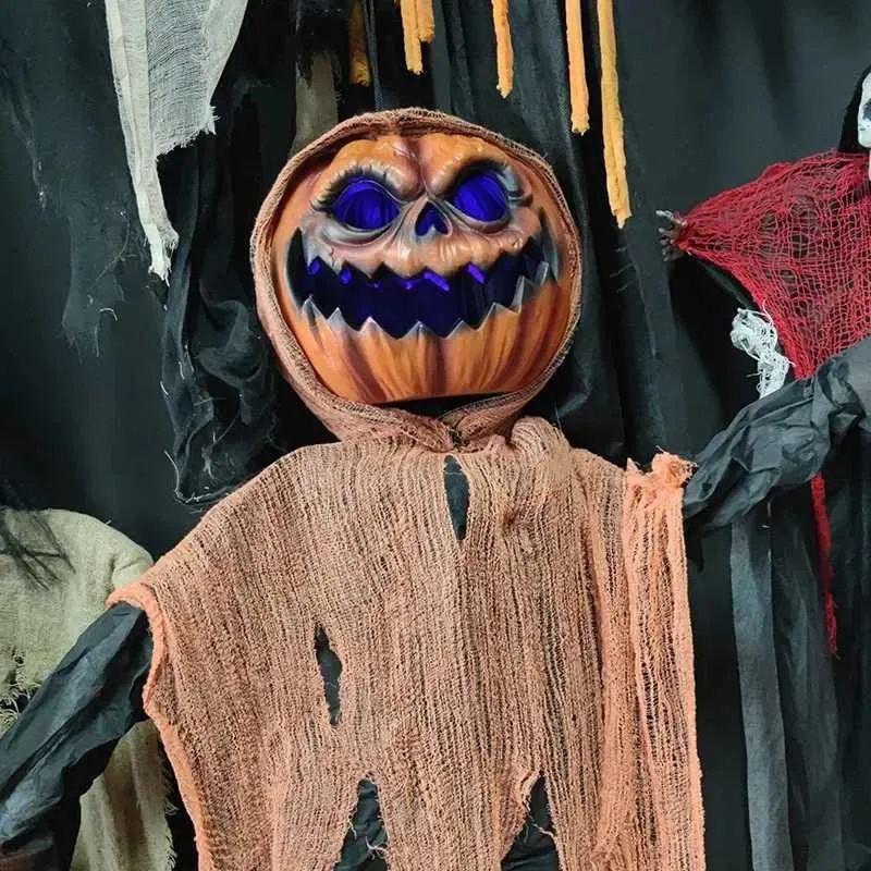 Spooky Halloween Scarecrow Pumpkin Head Decoration - Voice