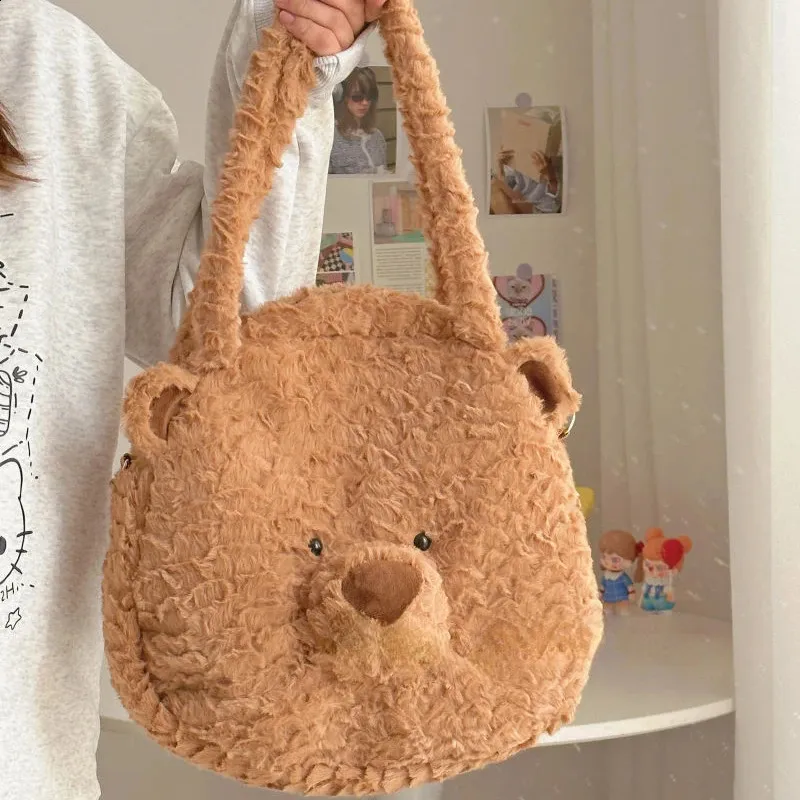 Kawaii Fluffy Bear Sherpa Shoulder Bag High Capacity Cartoon Handbag For Women Y2K Aesthetic Fashion Sweet Crossbody And Casual Underarm Bag 240816 From Annides 17.3 DHgate.Com