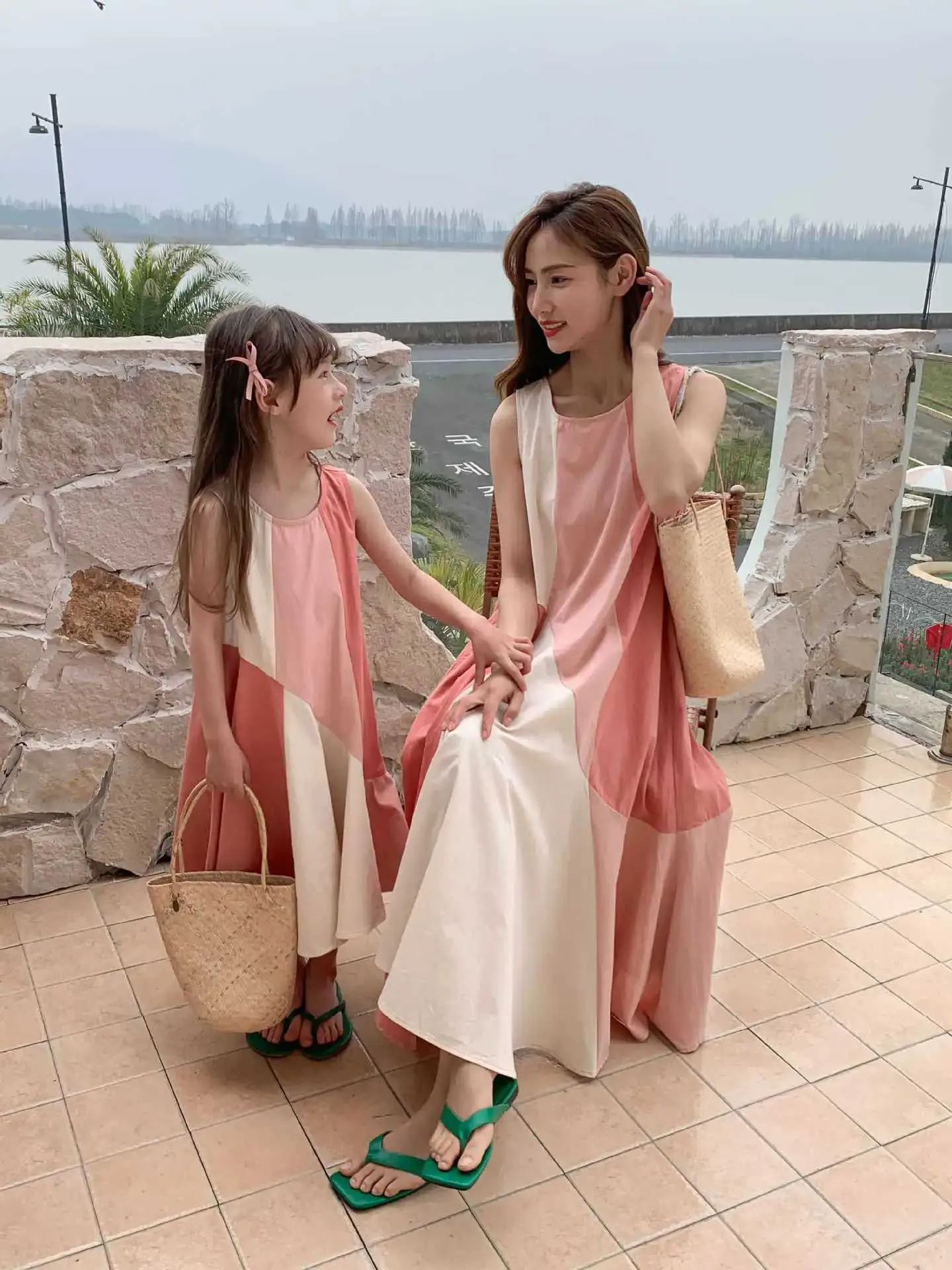 Mother Daughter Matching Pink Sleeveless One Piece Dress Summer
