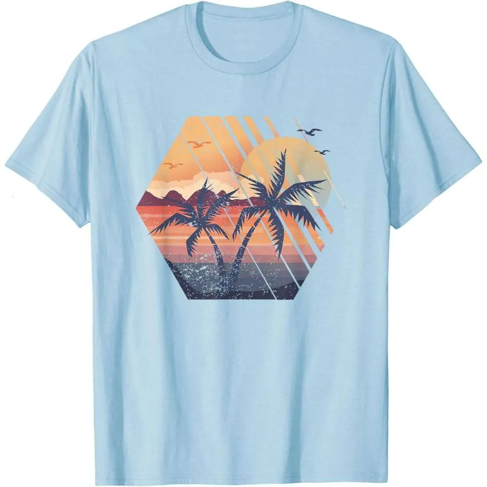 Tropical Sunset Paradise: Men's Summer Beach Palm Tree Casual