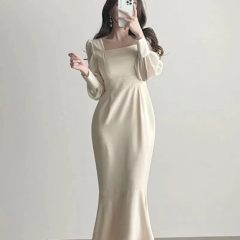 Elegant Chiffon Mermaid Dress - Long Sleeve, Square Collar, Slim Waist.  Best Seller! Shop Now. from Dhgate Basic & Casual Dresses - price 61.24