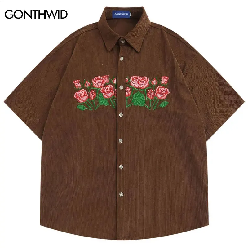 DELICIOUS CORDUROY SET UP デリシャツ サイズＬ Men's Casual Corduroy Shirts Sets Short Sleeve Shorts Suit 2