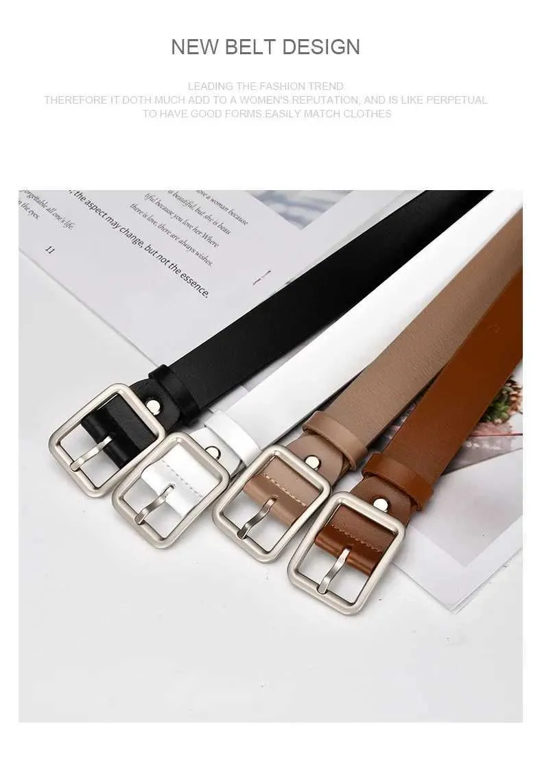 W240807 Leather Womens Belt 2.8cm Black Square Pin... From  display picture 1