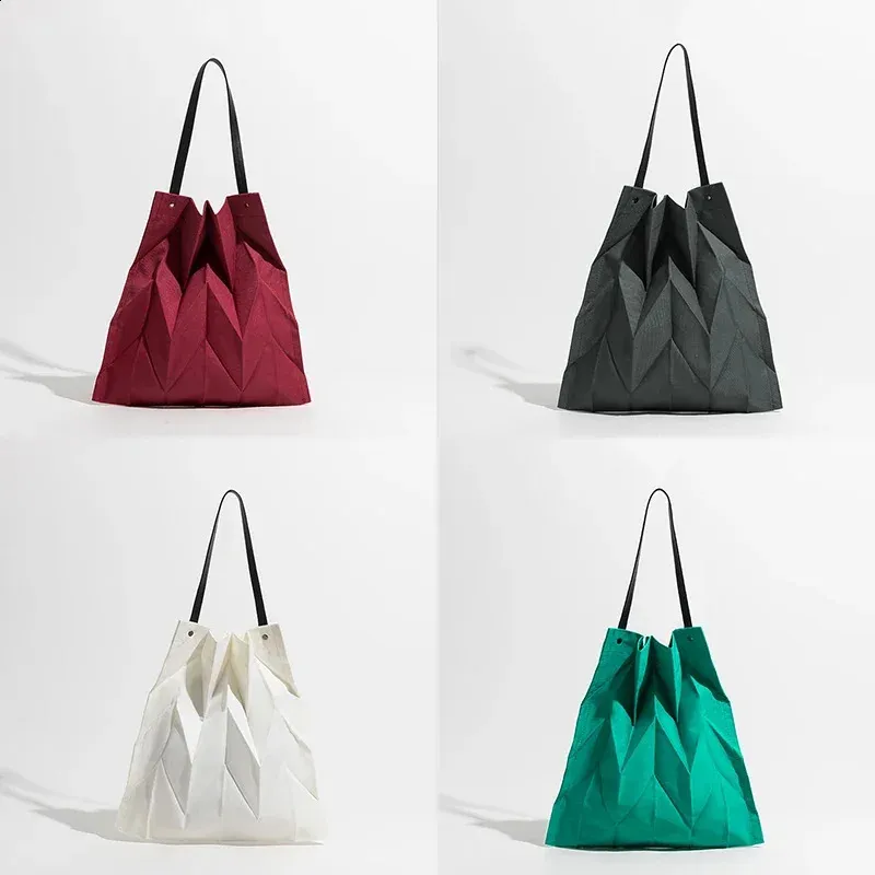 Fashion Womens Geometric Pleated Canvas Shoulder Bag Large 