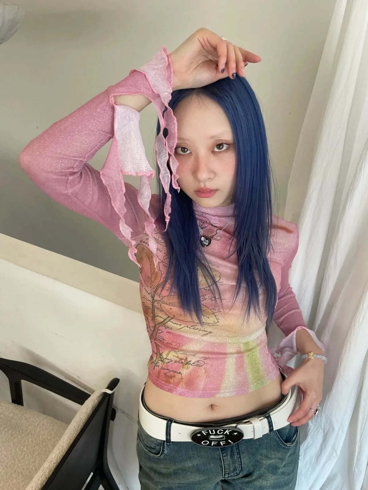 thumbnail image 2 of Women's Fairycore Bow Short Sleeve Scoop Neck Shirt Summer Crop Tops Y2k Lace Trim Tops Aesthetic Tops Cute E Girls Slim Fit Tees Streetwear P 59400475 2 of 13