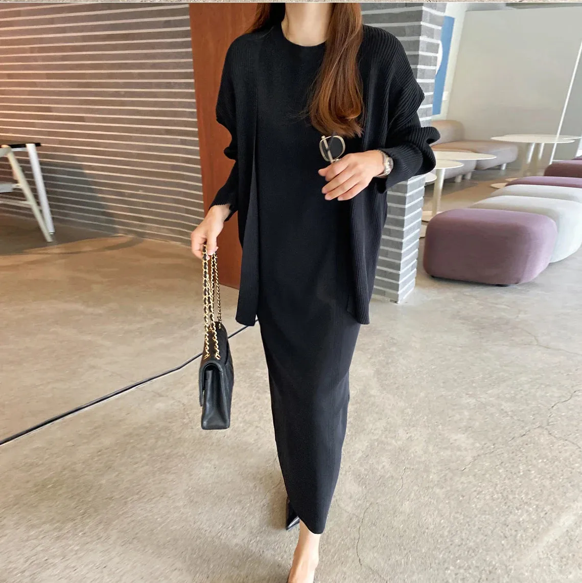knit dress korean set Knit dress set up Korean style