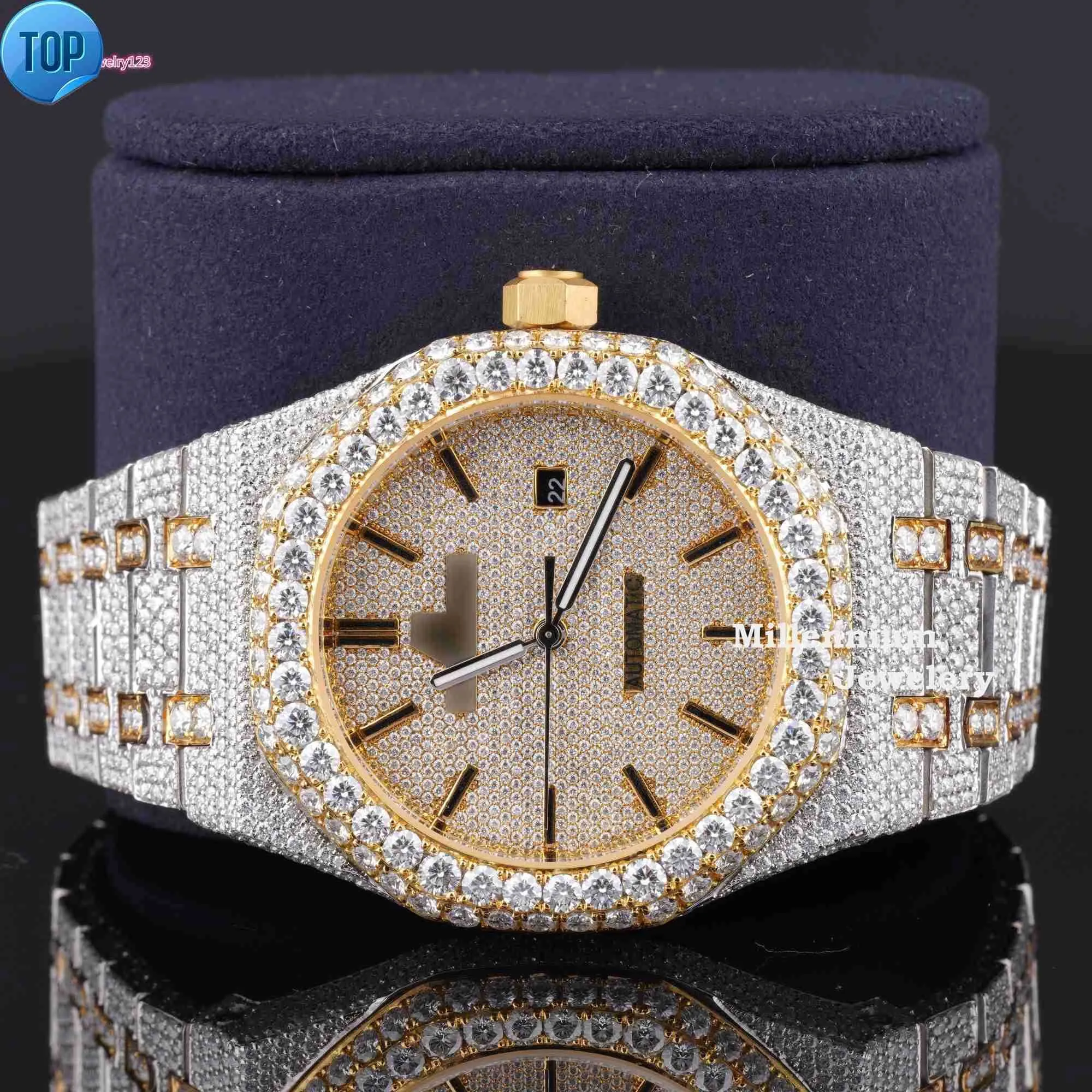 Save Big on Bulk Moissanite Iced Out Watch Moissanite Iced Out Watch  Stainless Steel Men's Wrist Watch With Simulated Diamonds, Factory Price