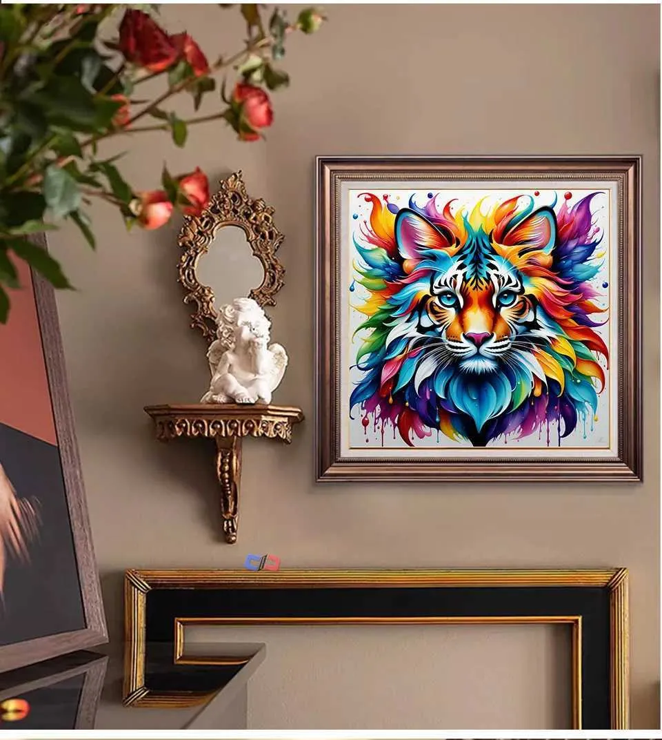 DIAMANTINY Level Up Diamond Painting Kit – Tiger-Motiv, Pop-Art-Stil, Inkl. 3000+ 3D-Edelsteine