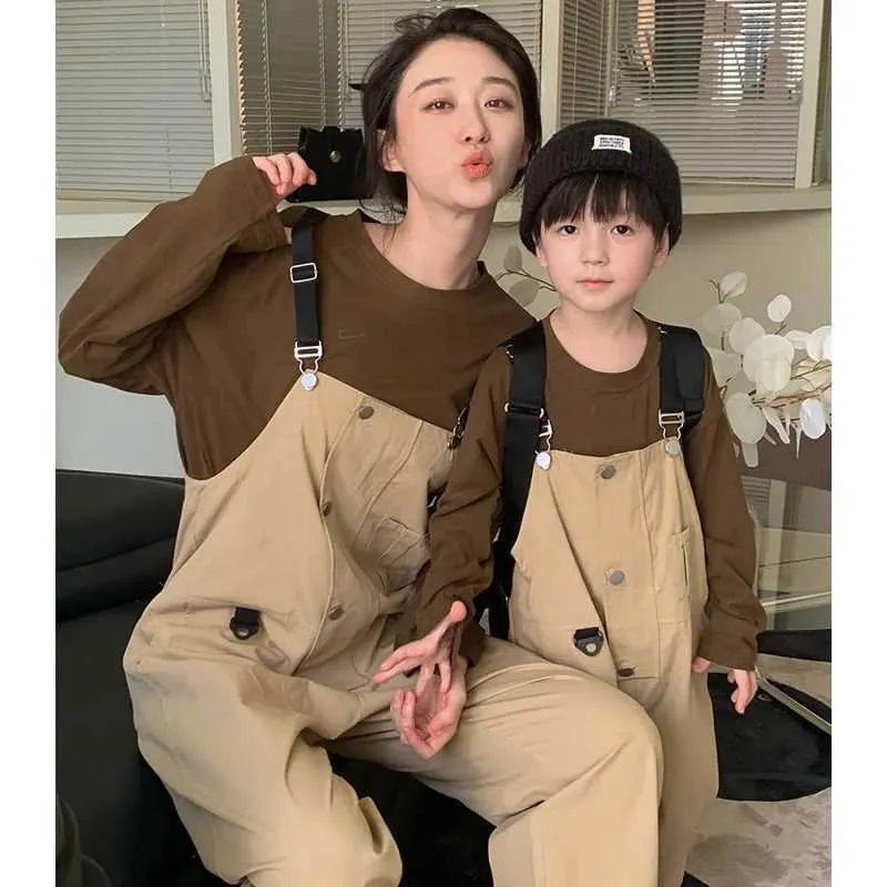 Family Matching Overalls Mother Daughter Plaid Parent-child Dresses