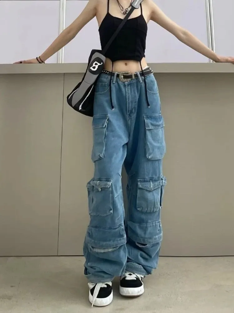 古着 pocket detail cargo pants Y2k フレア Y2k Vintage Multi-Pocket Cargo Pants: High Waist Wide Leg