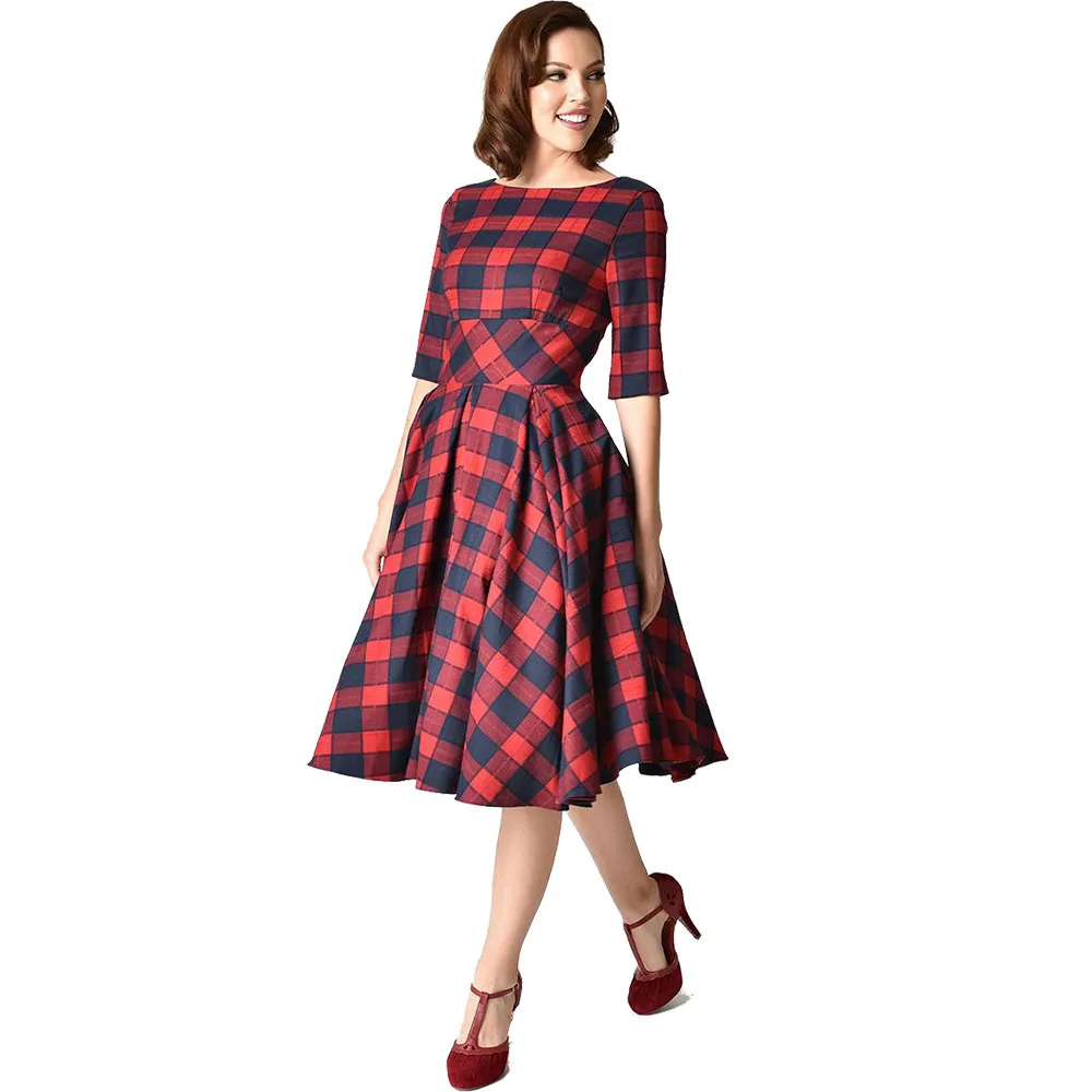 slim fit dress slacks The Genevieve Red Plaid Strapless Midi Dress - All Dress main image 0