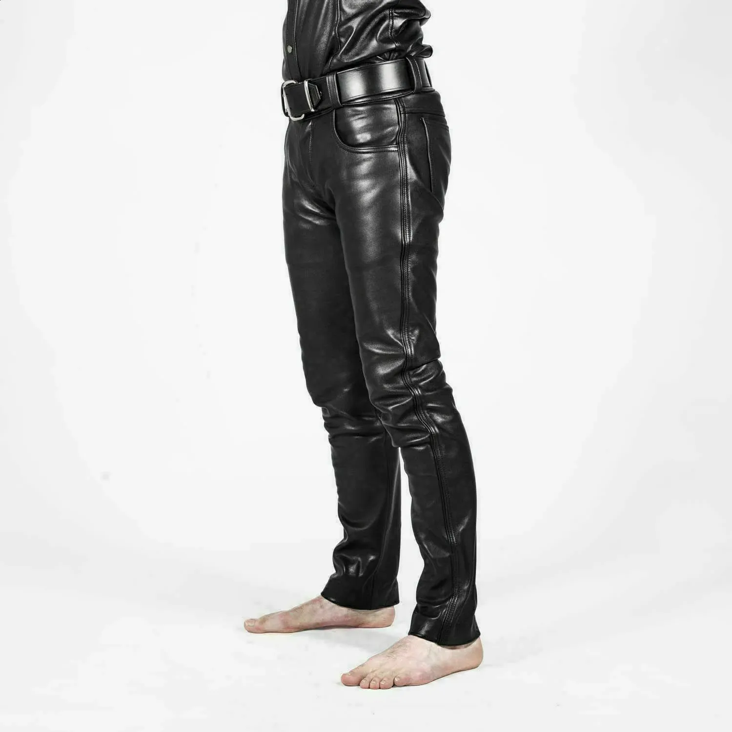 パンツ PUNCHING SYNTHETIC LEATHER LAYERED PANTS Ultra-Thin Black Synthetic Leather Motorbike Pants - Premium