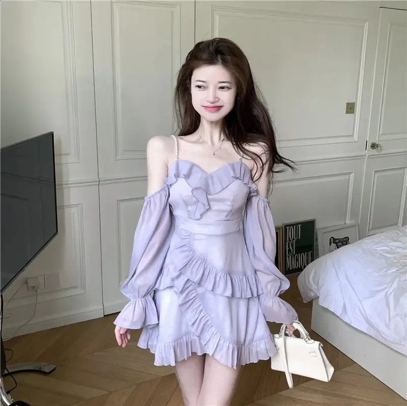 Off-Shoulder Purple Mini Dress: Ruffle Patchwork, Korean Style. Shop Now!  Best Seller! from Dhgate Basic & Casual Dresses - price 64.81