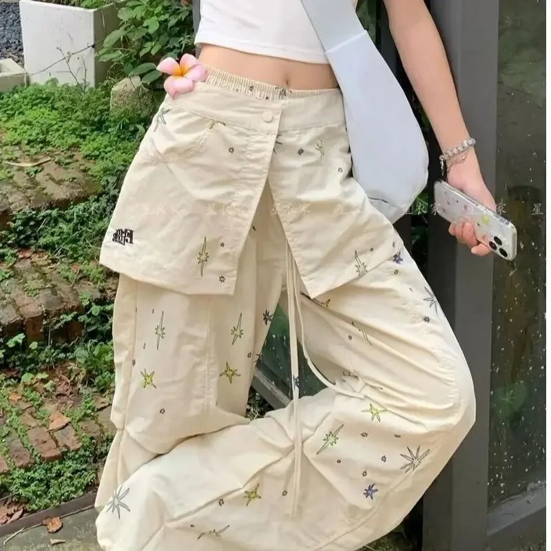 Pantalon Cargo Baggy Femme En Coton - Taille Haute élastique, Multiples Poches - Style Y2K Décontracté - Pour Travail, Rando, Streetwear