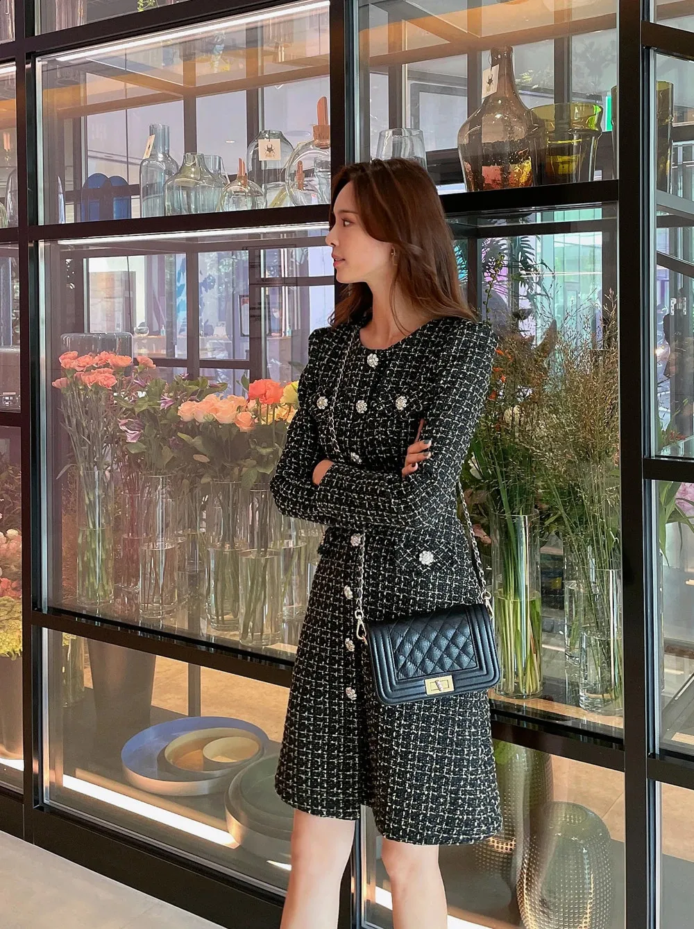 Chic Tweed Tweed Dress For Women Slim Fit, Long Sleeved