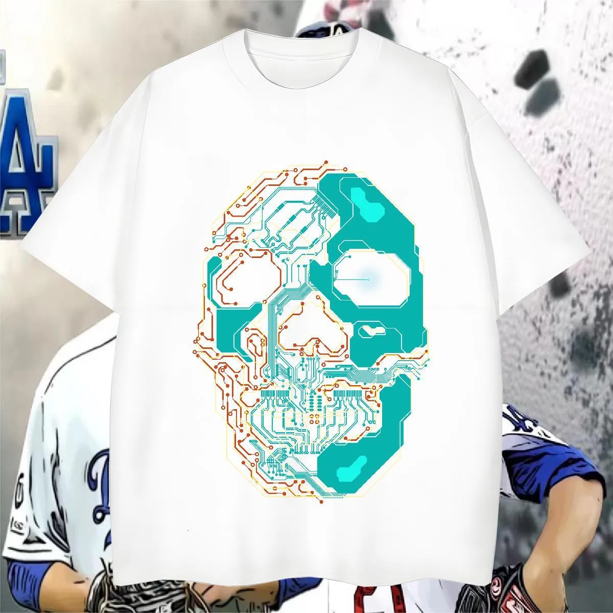 Premium Cotton Skull Print Tee - Oversized Fit, Breathable