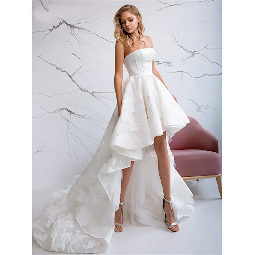 long sleeve boho lace wedding dress A line Sweetheart Lace Appliques Long Sleeves Boho Wedding Dress with Slit QW2094 US16 / Ivory main image 0