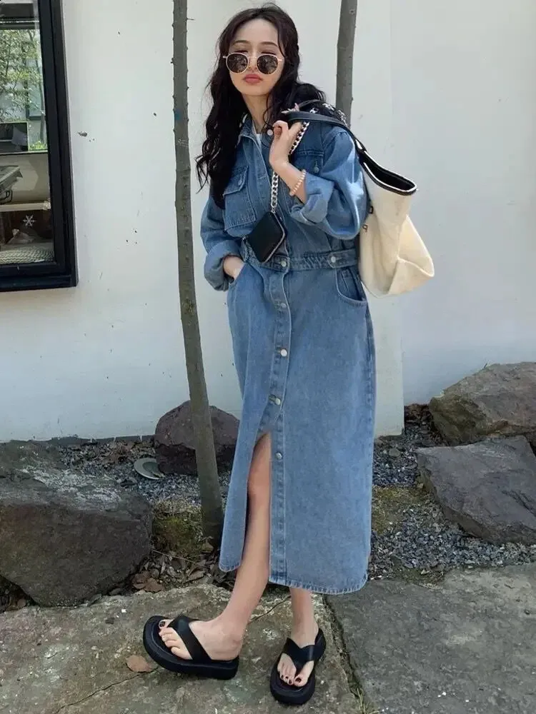 Korean Long Frock With Shoes Denim Long Dress Fashion Spring